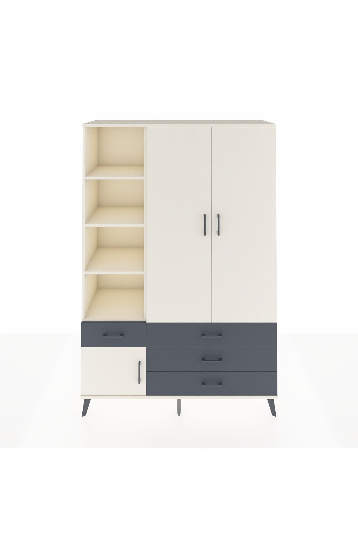 Hyperion Dolap 5 Raflı 4 Çekmeceli Tek Askılı 132x44x195 Aytaşı-Aytaşı/Antrasit