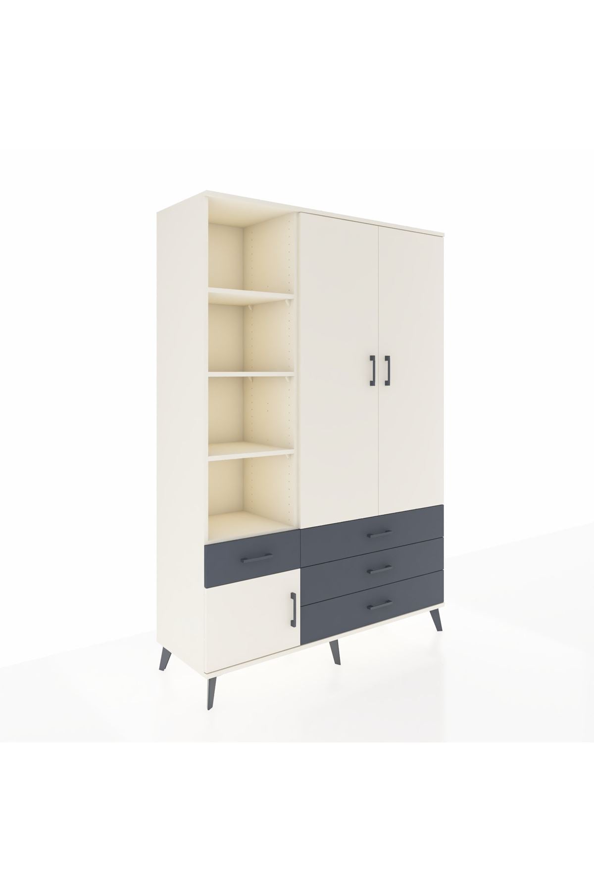 Hyperion Dolap 5 Raflı 4 Çekmeceli Tek Askılı 132x44x195 Aytaşı-Aytaşı/Antrasit