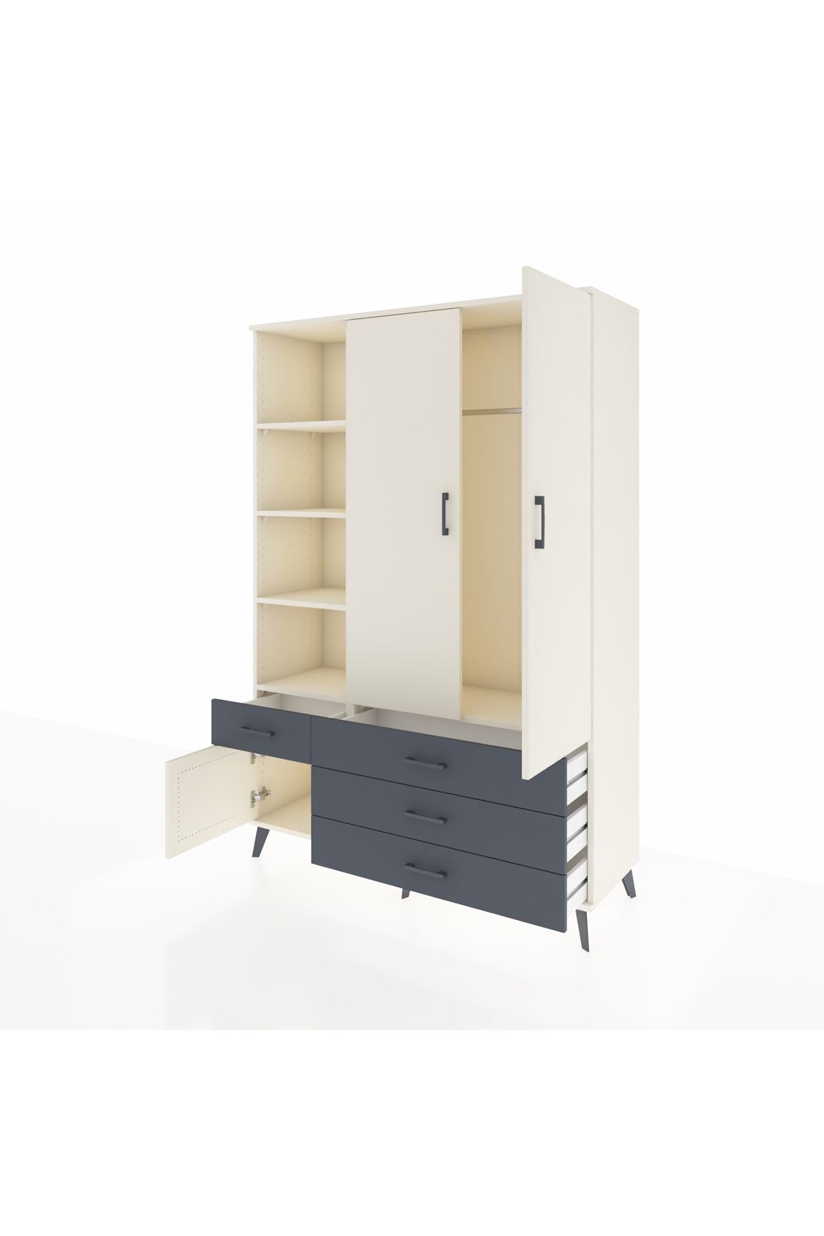 Hyperion Dolap 5 Raflı 4 Çekmeceli Tek Askılı 132x44x195 Aytaşı-Aytaşı/Antrasit