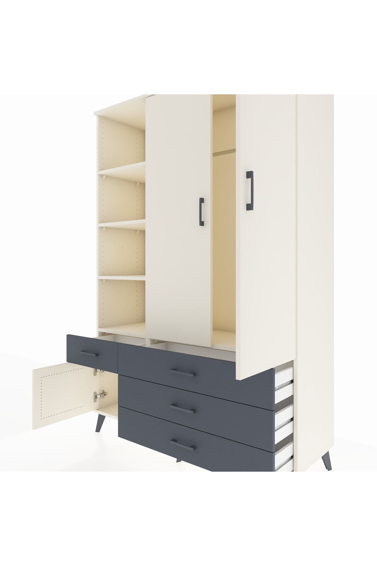 Hyperion Dolap 5 Raflı 4 Çekmeceli Tek Askılı 132x44x195 Aytaşı-Aytaşı/Antrasit