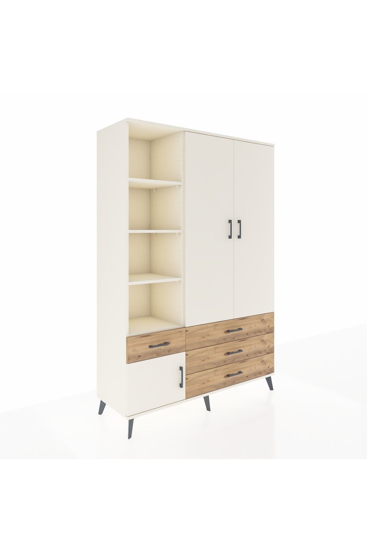 Hyperion Dolap 5 Raflı 4 Çekmeceli Tek Askılı 132x44x195 Aytaşı-Aytaşı/Çam