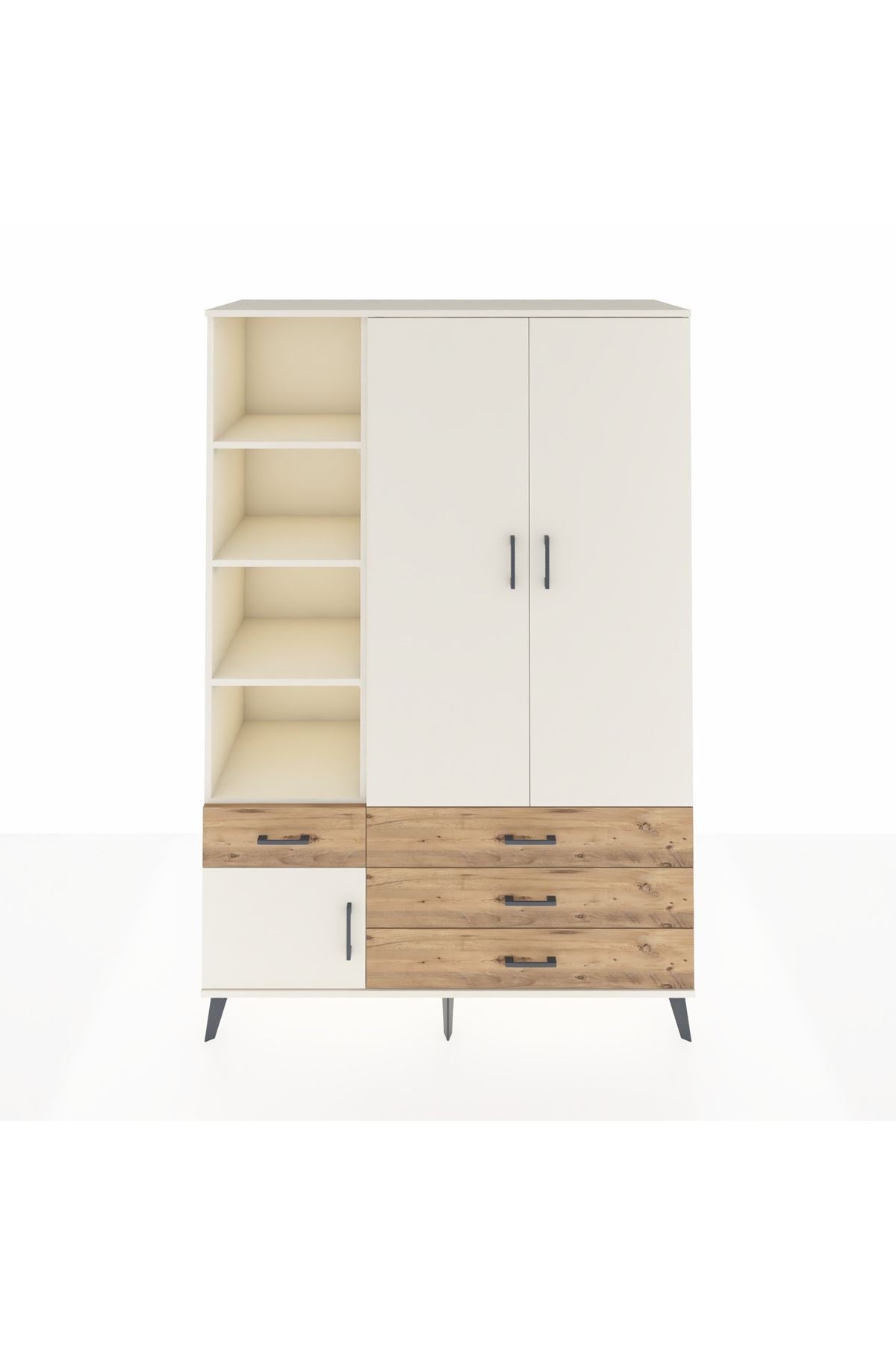 Hyperion Dolap 5 Raflı 4 Çekmeceli Tek Askılı 132x44x195 Aytaşı-Aytaşı/Çam