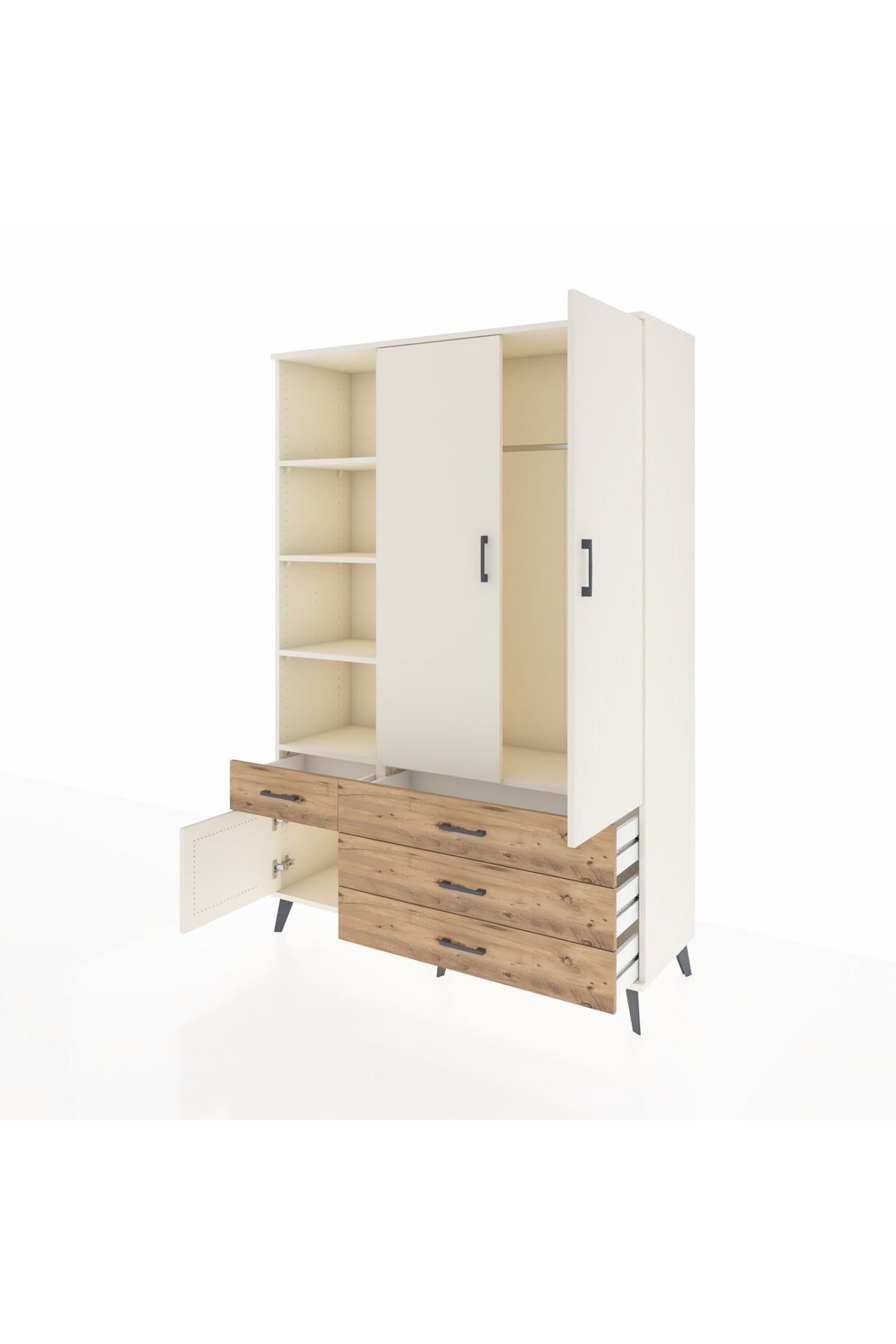 Hyperion Dolap 5 Raflı 4 Çekmeceli Tek Askılı 132x44x195 Aytaşı-Aytaşı/Çam