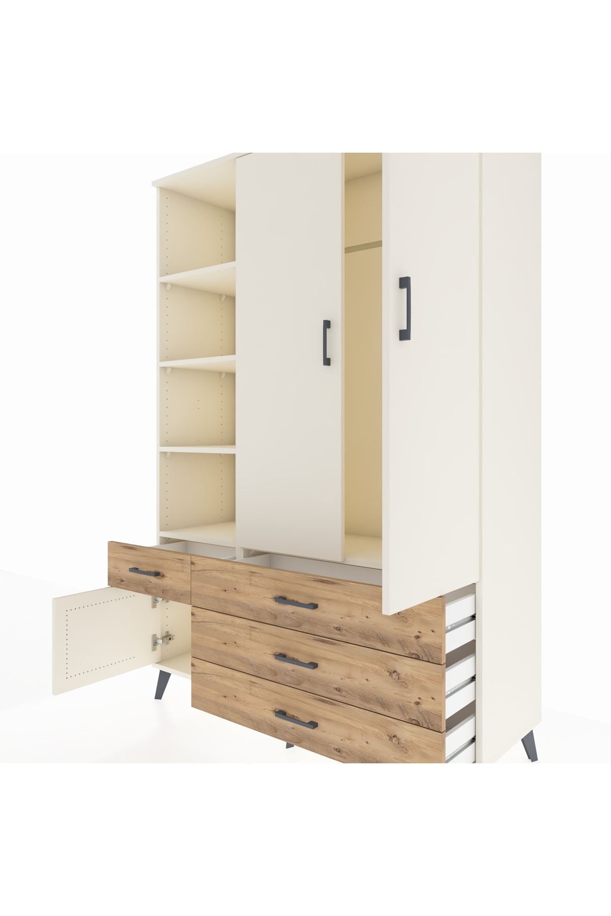 Hyperion Dolap 5 Raflı 4 Çekmeceli Tek Askılı 132x44x195 Aytaşı-Aytaşı/Çam