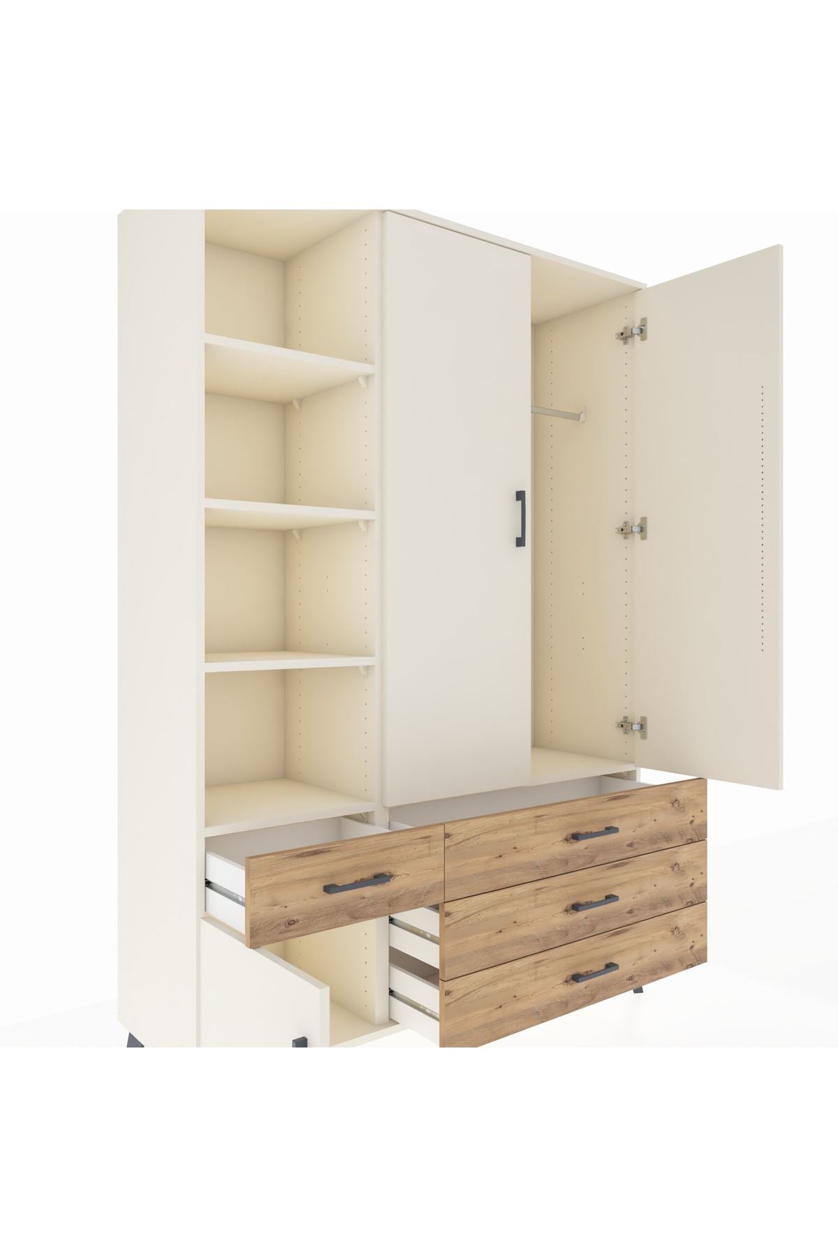 Hyperion Dolap 5 Raflı 4 Çekmeceli Tek Askılı 132x44x195 Aytaşı-Aytaşı/Çam