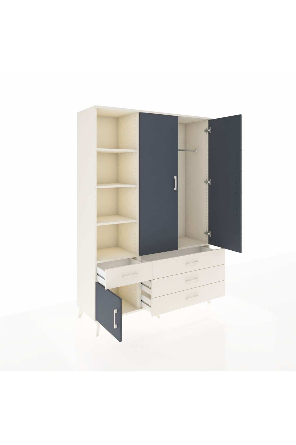 Hyperion Dolap 5 Raflı 4 Çekmeceli Tek Askılı 132x44x195 Aytaşı-Antrasit/Aytaşı