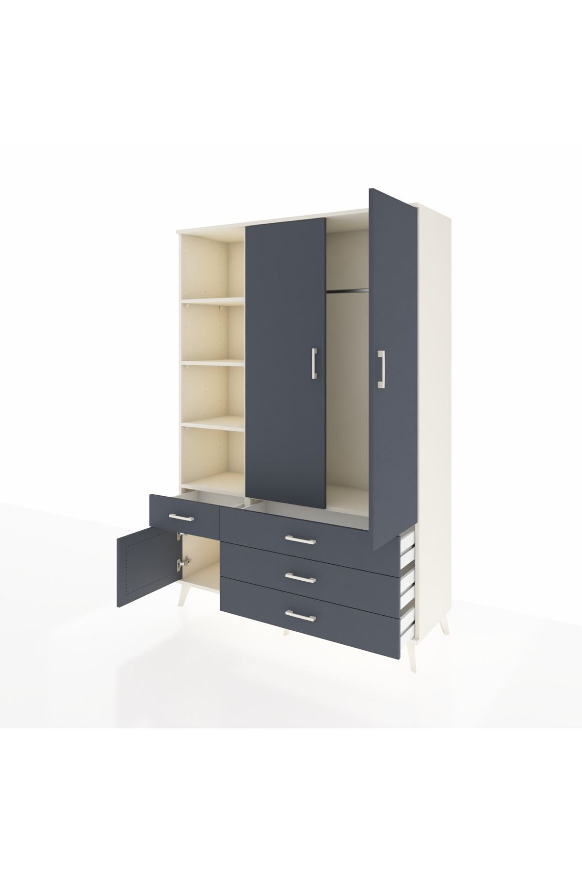 Hyperion Dolap 5 Raflı 4 Çekmeceli Tek Askılı 132x44x195 Aytaşı-Antrasit/Antrasit