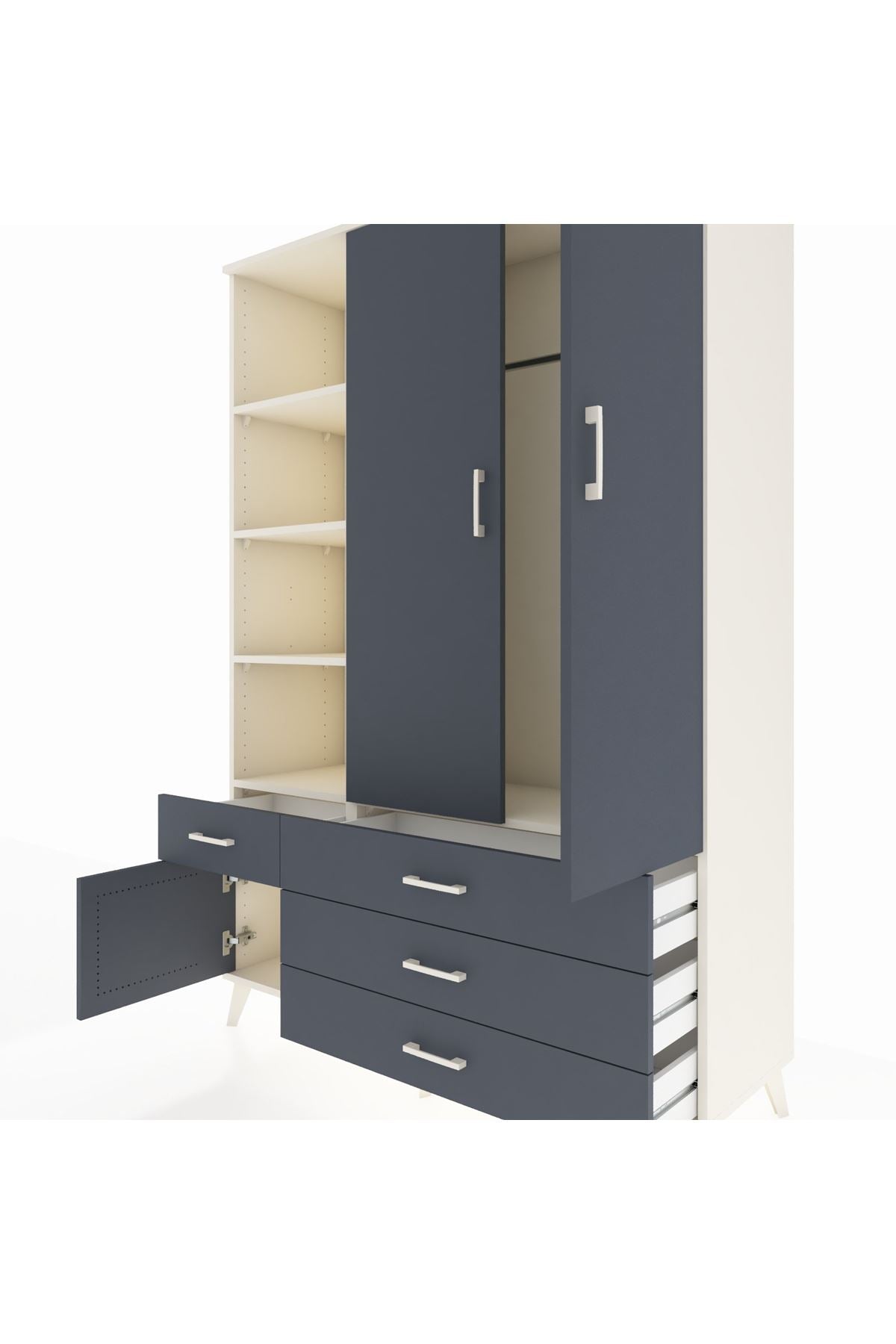 Hyperion Dolap 5 Raflı 4 Çekmeceli Tek Askılı 132x44x195 Aytaşı-Antrasit/Antrasit