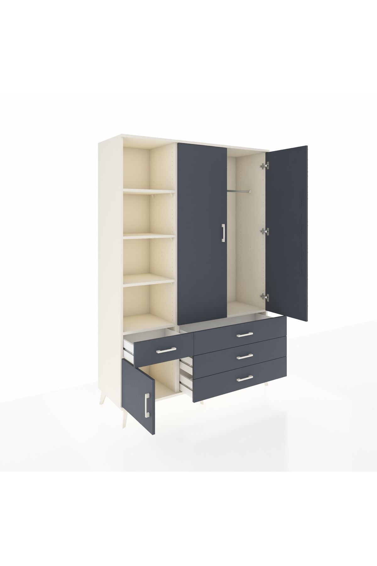 Hyperion Dolap 5 Raflı 4 Çekmeceli Tek Askılı 132x44x195 Aytaşı-Antrasit/Antrasit