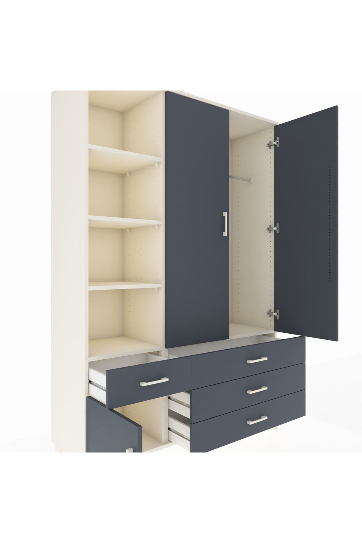 Hyperion Dolap 5 Raflı 4 Çekmeceli Tek Askılı 132x44x195 Aytaşı-Antrasit/Antrasit