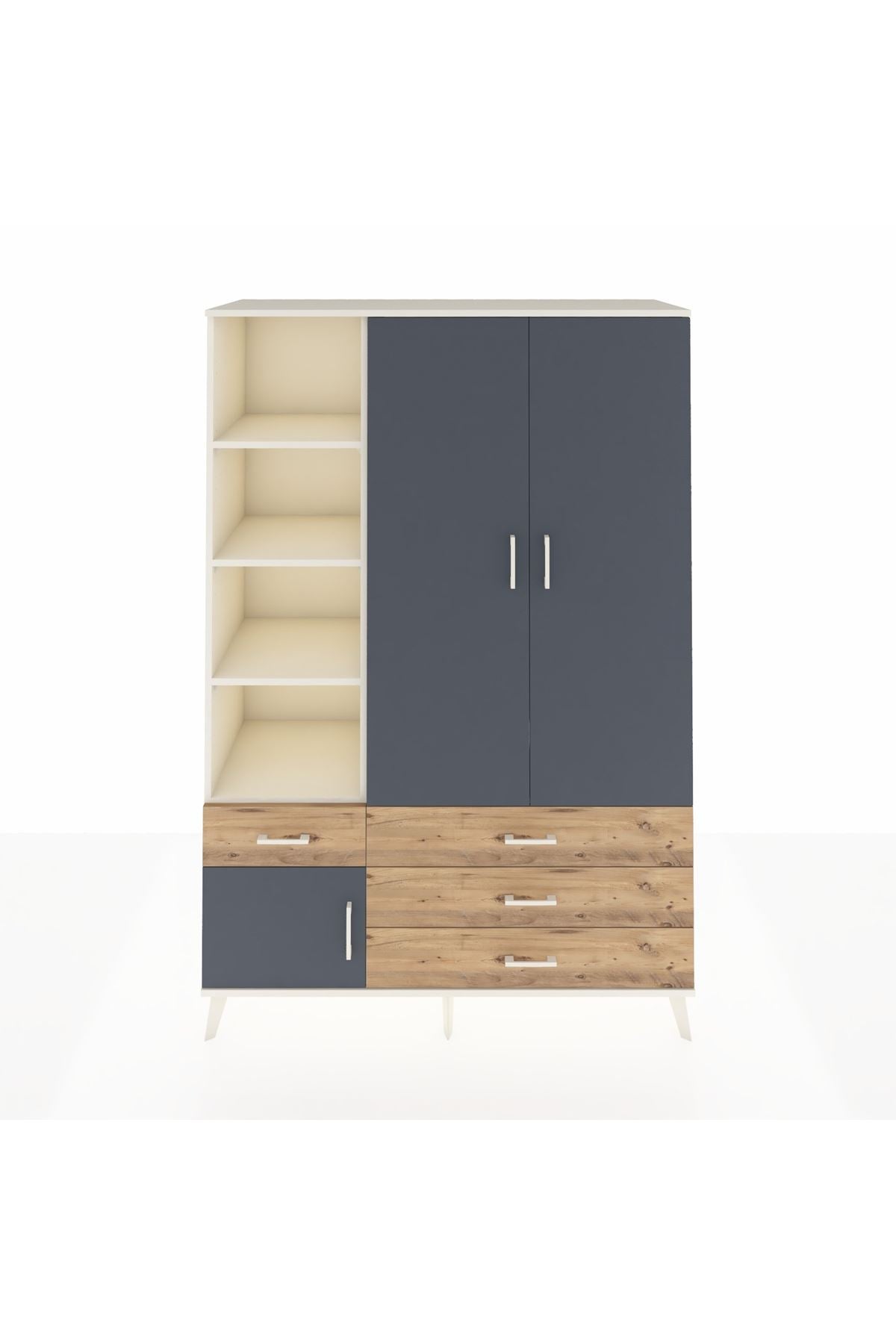 Hyperion Dolap 5 Raflı 4 Çekmeceli Tek Askılı 132x44x195 Aytaşı-Antrasit/Çam