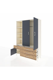 Hyperion Dolap 5 Raflı 4 Çekmeceli Tek Askılı 132x44x195 Aytaşı-Antrasit/Çam