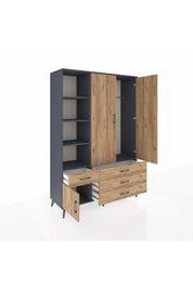 Hyperion Dolap 5 Raflı 4 Çekmeceli Tek Askılı 132x44x195 Antrasit-Çam/Çam