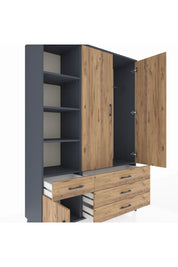 Hyperion Dolap 5 Raflı 4 Çekmeceli Tek Askılı 132x44x195 Antrasit-Çam/Çam