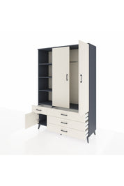 Hyperion Dolap 5 Raflı 4 Çekmeceli Tek Askılı 132x44x195 Antrasit-Aytaşı/Aytaşı