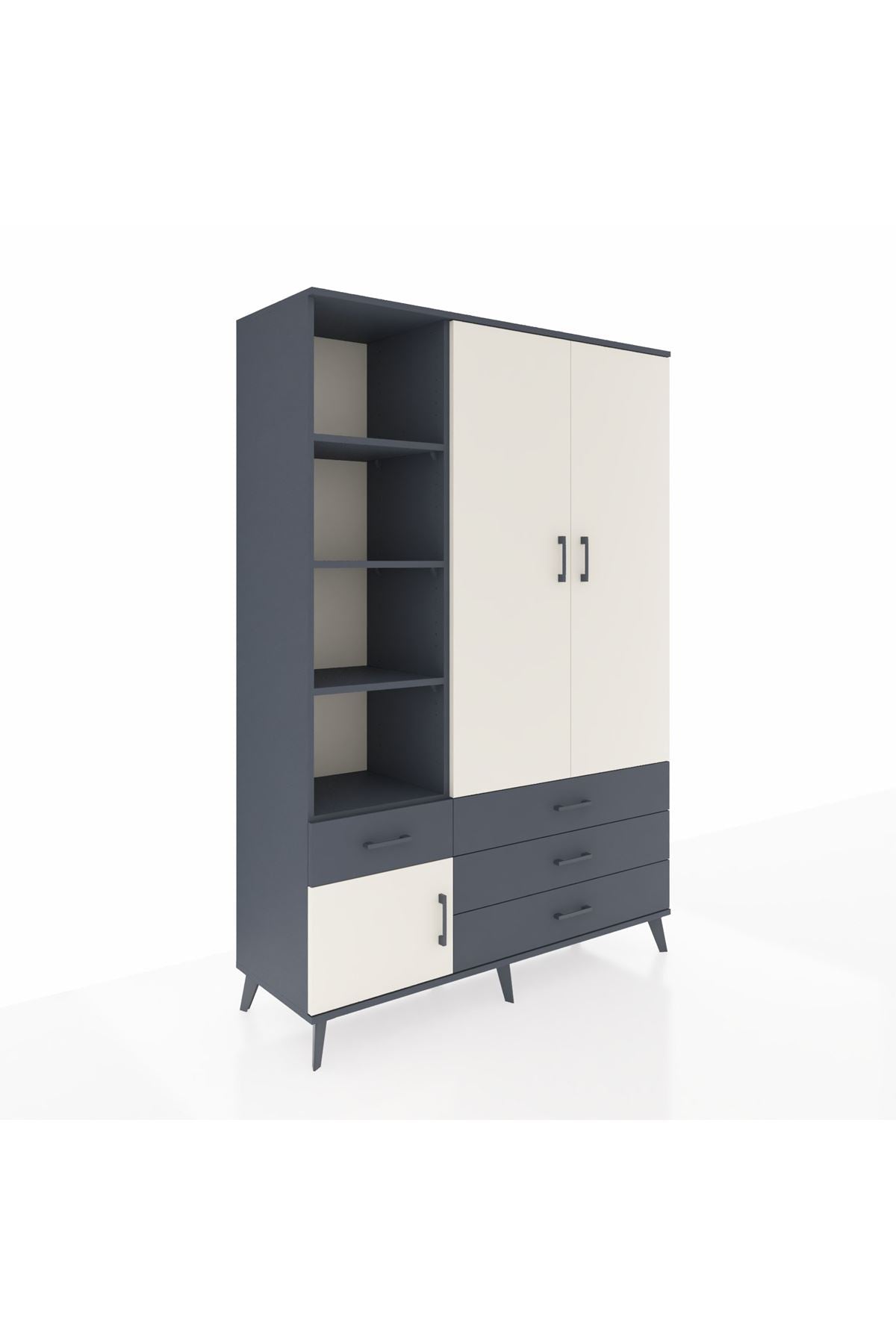 Hyperion Dolap 5 Raflı 4 Çekmeceli Tek Askılı 132x44x195 Antrasit-Aytaşı/Antrasit