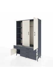 Hyperion Dolap 5 Raflı 4 Çekmeceli Tek Askılı 132x44x195 Antrasit-Aytaşı/Antrasit