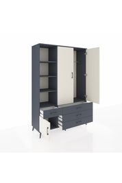 Hyperion Dolap 5 Raflı 4 Çekmeceli Tek Askılı 132x44x195 Antrasit-Aytaşı/Antrasit