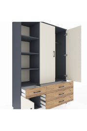 Hyperion Dolap 5 Raflı 4 Çekmeceli Tek Askılı 132x44x195 Antrasit-Aytaşı/Çam