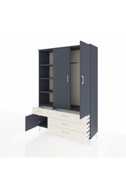 Hyperion Dolap 5 Raflı 4 Çekmeceli Tek Askılı 132x44x195 Antrasit-Antrasit/Aytaşı