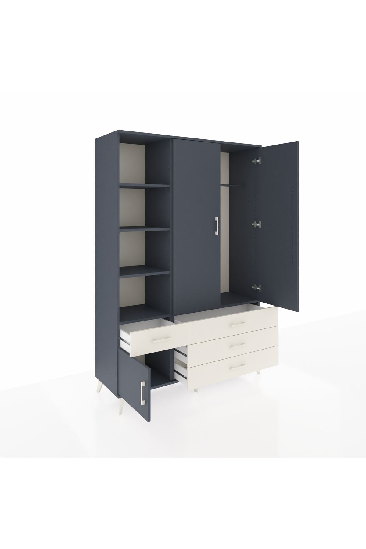 Hyperion Dolap 5 Raflı 4 Çekmeceli Tek Askılı 132x44x195 Antrasit-Antrasit/Aytaşı