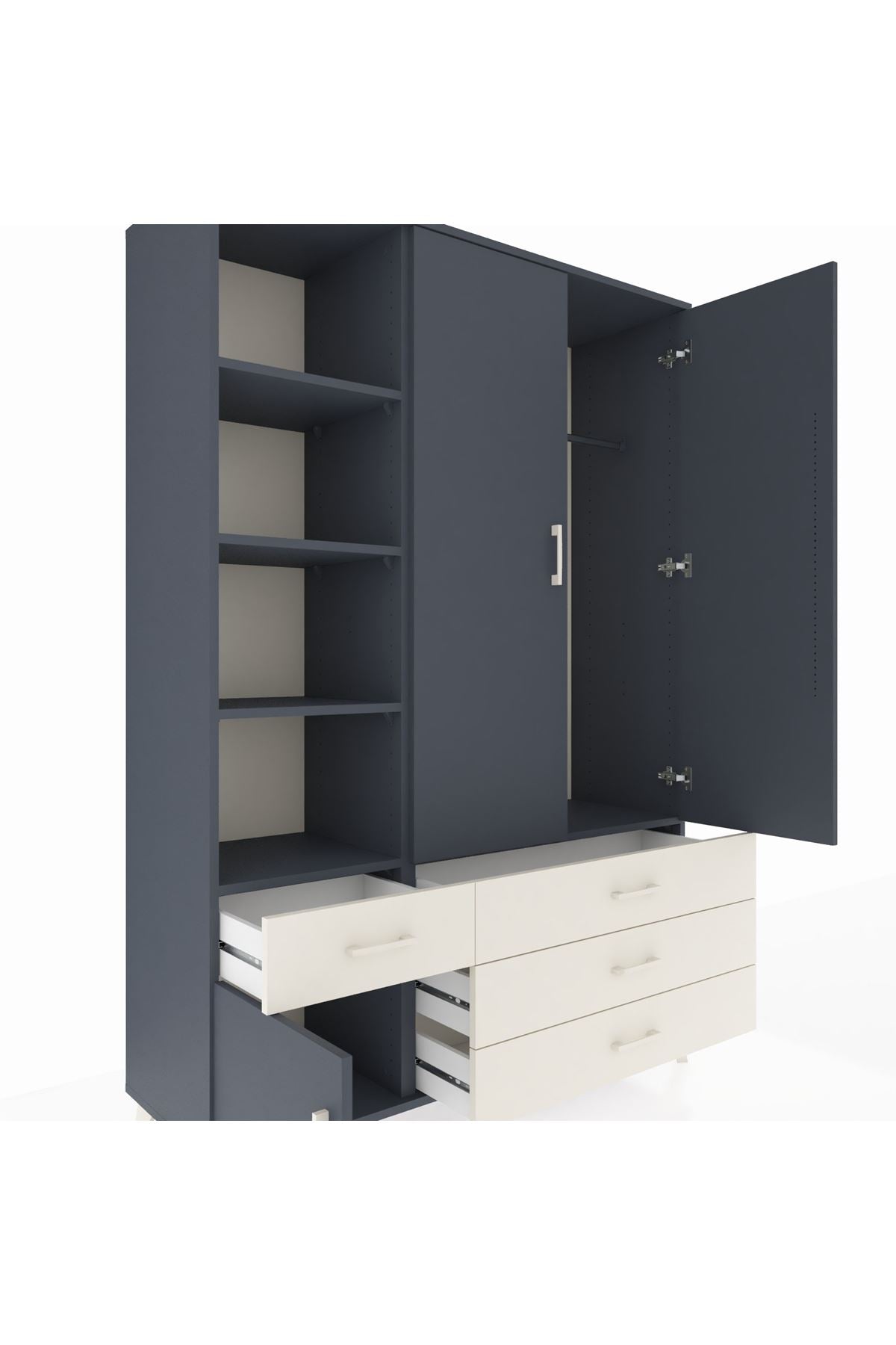 Hyperion Dolap 5 Raflı 4 Çekmeceli Tek Askılı 132x44x195 Antrasit-Antrasit/Aytaşı