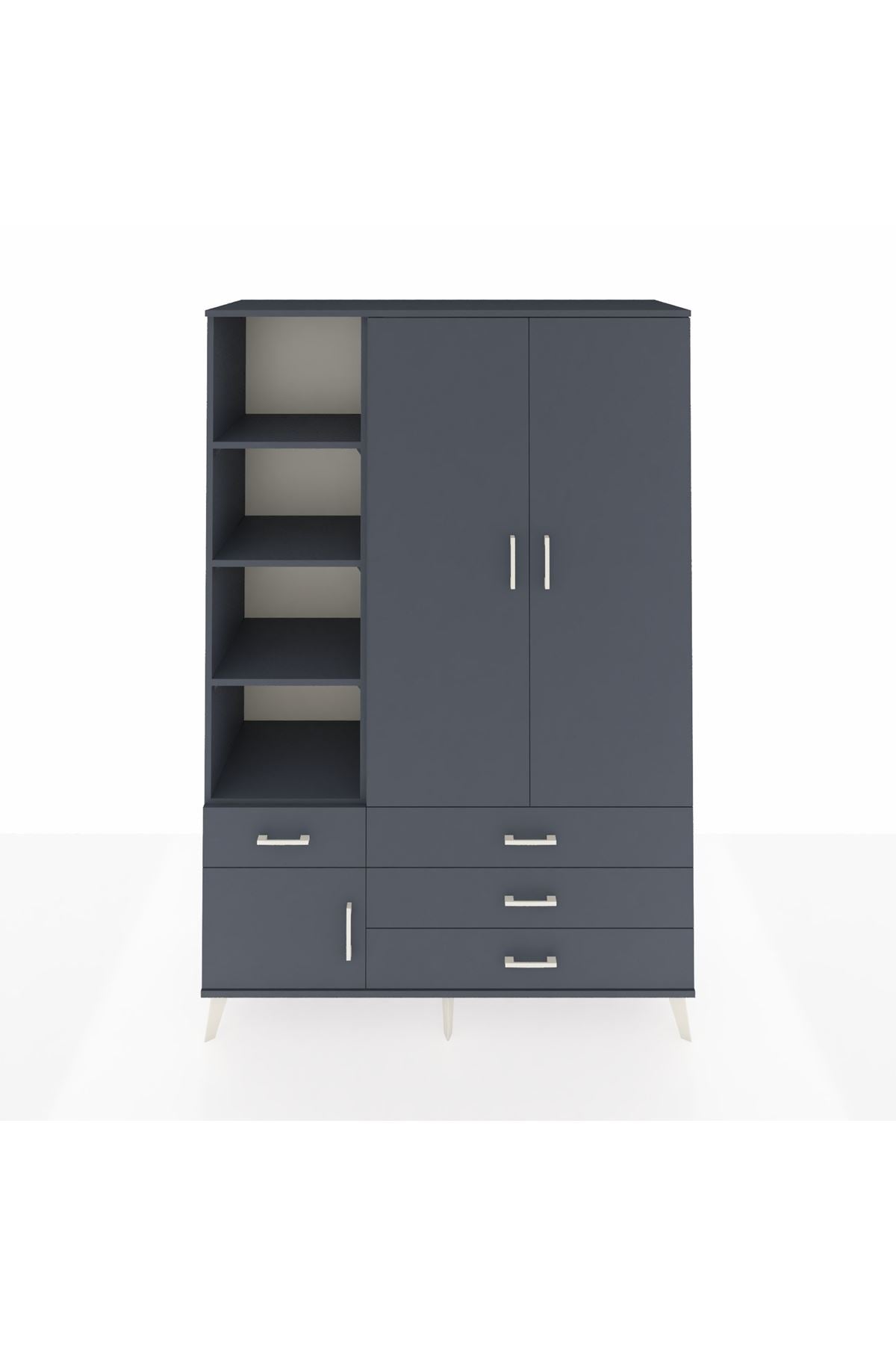Hyperion Dolap 5 Raflı 4 Çekmeceli Tek Askılı 132x44x195 Antrasit-Antrasit/Antrasit