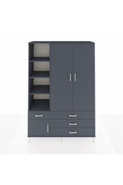 Hyperion Dolap 5 Raflı 4 Çekmeceli Tek Askılı 132x44x195 Antrasit-Antrasit/Antrasit