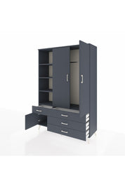Hyperion Dolap 5 Raflı 4 Çekmeceli Tek Askılı 132x44x195 Antrasit-Antrasit/Antrasit