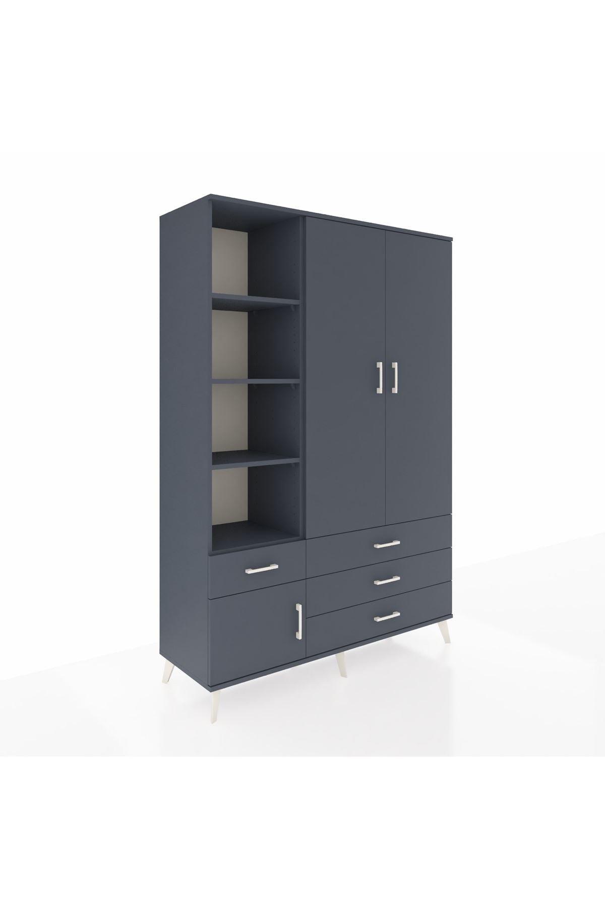 Hyperion Dolap 5 Raflı 4 Çekmeceli Tek Askılı 132x44x195 Antrasit-Antrasit/Antrasit