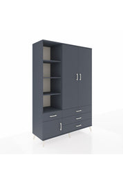Hyperion Dolap 5 Raflı 4 Çekmeceli Tek Askılı 132x44x195 Antrasit-Antrasit/Antrasit