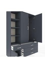 Hyperion Dolap 5 Raflı 4 Çekmeceli Tek Askılı 132x44x195 Antrasit-Antrasit/Antrasit
