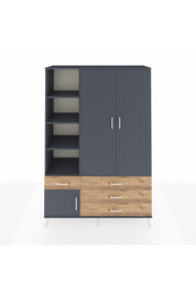 Hyperion Dolap 5 Raflı 4 Çekmeceli Tek Askılı 132x44x195 Antrasit-Antrasit/Çam