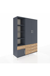 Hyperion Dolap 5 Raflı 4 Çekmeceli Tek Askılı 132x44x195 Antrasit-Antrasit/Çam