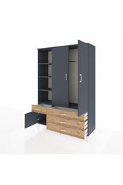Hyperion Dolap 5 Raflı 4 Çekmeceli Tek Askılı 132x44x195 Antrasit-Antrasit/Çam