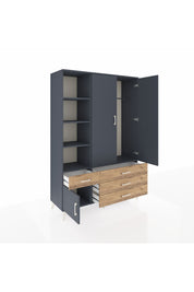 Hyperion Dolap 5 Raflı 4 Çekmeceli Tek Askılı 132x44x195 Antrasit-Antrasit/Çam