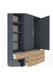 Hyperion Dolap 5 Raflı 4 Çekmeceli Tek Askılı 132x44x195 Antrasit-Antrasit/Çam