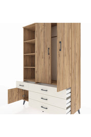 Hyperion Dolap 5 Raflı 4 Çekmeceli Tek Askılı 132x44x195 Çam-Çam/Aytaşı