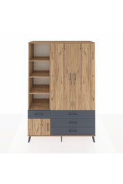 Hyperion Dolap 5 Raflı 4 Çekmeceli Tek Askılı 132x44x195 Çam-Çam/Antrasit