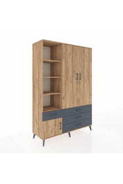 Hyperion Dolap 5 Raflı 4 Çekmeceli Tek Askılı 132x44x195 Çam-Çam/Antrasit