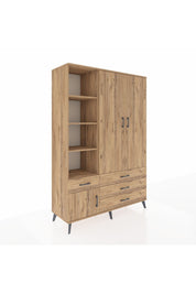 Hyperion Dolap 5 Raflı 4 Çekmeceli Tek Askılı 132x44x195 Çam-Çam/Çam