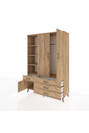 Hyperion Dolap 5 Raflı 4 Çekmeceli Tek Askılı 132x44x195 Çam-Çam/Çam