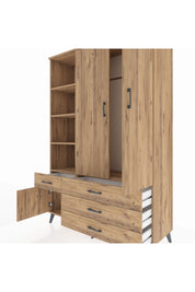 Hyperion Dolap 5 Raflı 4 Çekmeceli Tek Askılı 132x44x195 Çam-Çam/Çam