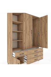 Hyperion Dolap 5 Raflı 4 Çekmeceli Tek Askılı 132x44x195 Çam-Çam/Çam