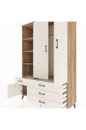 Hyperion Dolap 5 Raflı 4 Çekmeceli Tek Askılı 132x44x195 Çam-Aytaşı/Aytaşı