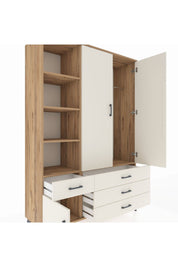 Hyperion Dolap 5 Raflı 4 Çekmeceli Tek Askılı 132x44x195 Çam-Aytaşı/Aytaşı