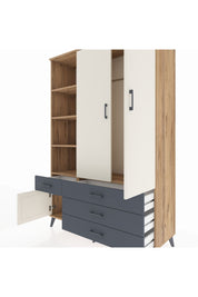 Hyperion Dolap 5 Raflı 4 Çekmeceli Tek Askılı 132x44x195 Çam-Aytaşı/Antrasit