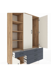 Hyperion Dolap 5 Raflı 4 Çekmeceli Tek Askılı 132x44x195 Çam-Aytaşı/Antrasit