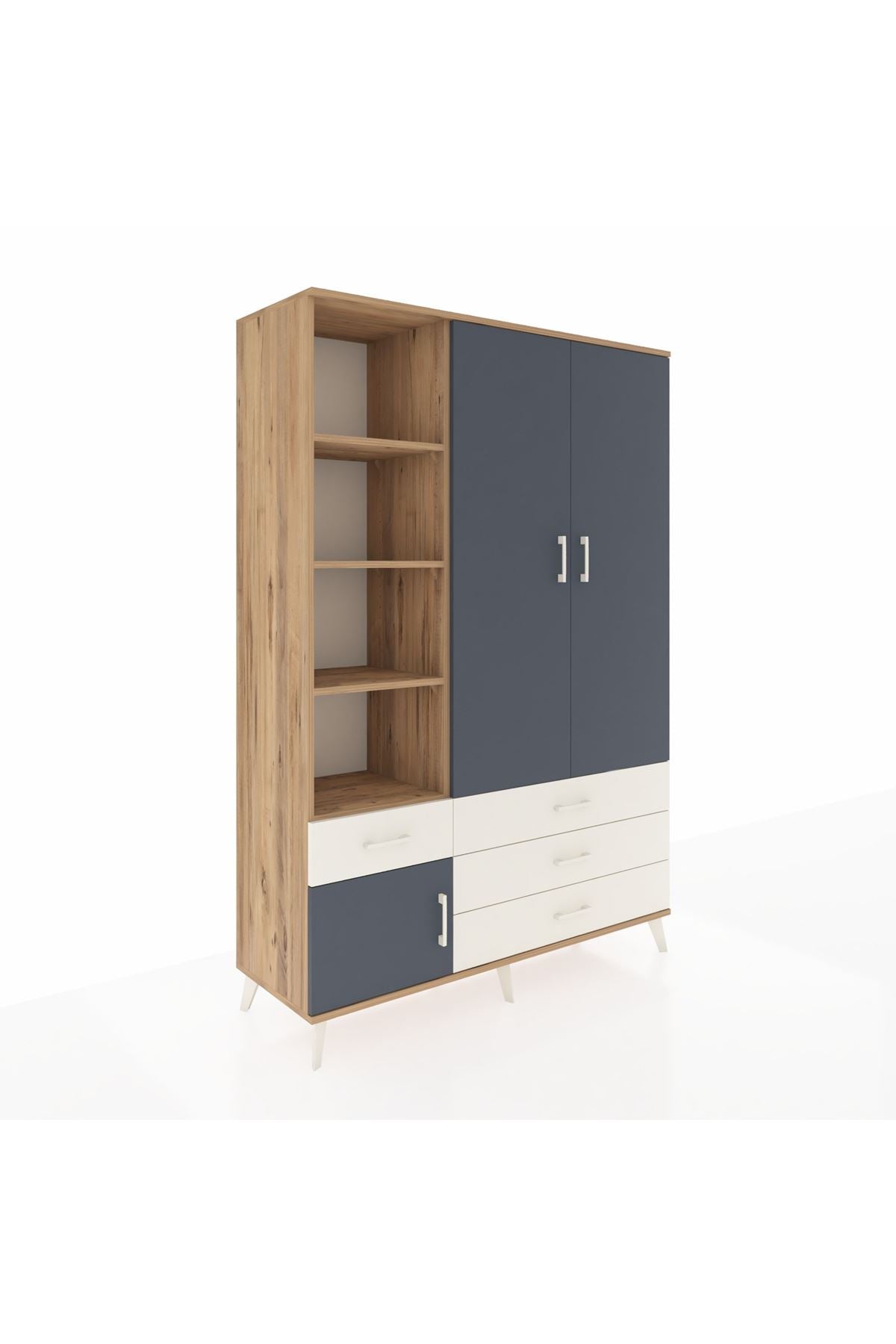 Hyperion Dolap 5 Raflı 4 Çekmeceli Tek Askılı 132x44x195 Çam-Antrasit/Aytaşı