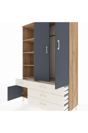 Hyperion Dolap 5 Raflı 4 Çekmeceli Tek Askılı 132x44x195 Çam-Antrasit/Aytaşı